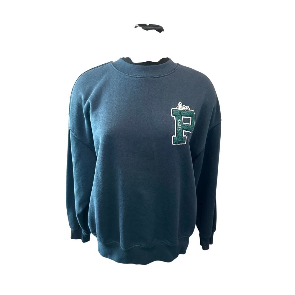 UNIQLO UT Peanuts Snoopy Varsity P Crewneck Graphic Sweatshirt Navy Blue Large - Picture 3 of 9